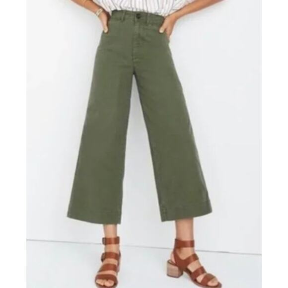 MADEWELL EMMETT WIDE-LEG CROP PANTS olive green HIGH RISE Size 26 Tall - Picture 1 of 8
